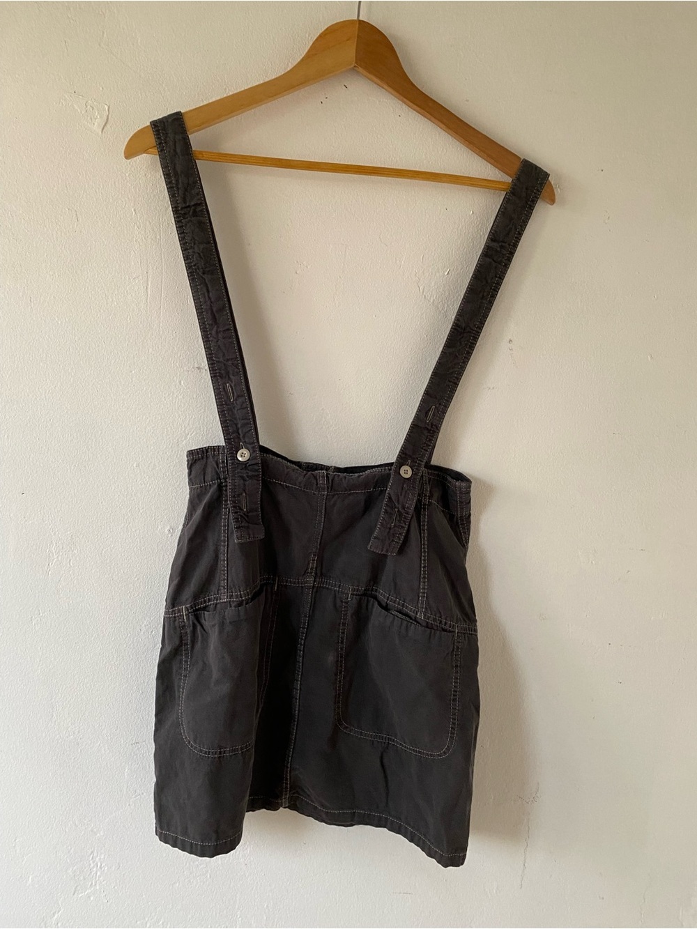 Free People cotton  Charcoal Button-Front Pinafore Mini Skirt - Picture 5 of 11